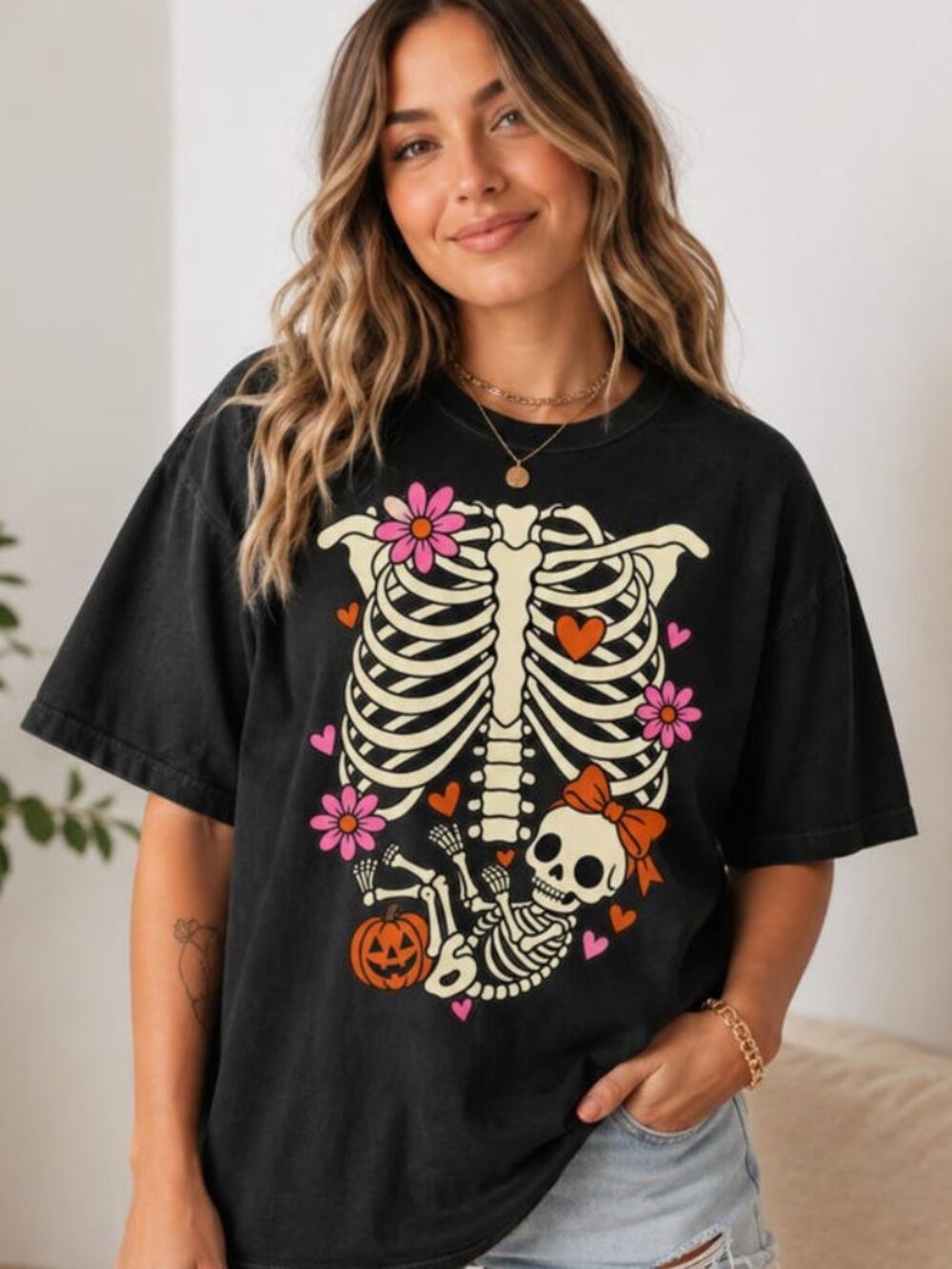 Skeleton Halloween Maternity Shirt, Pregnancy Announcement Tee